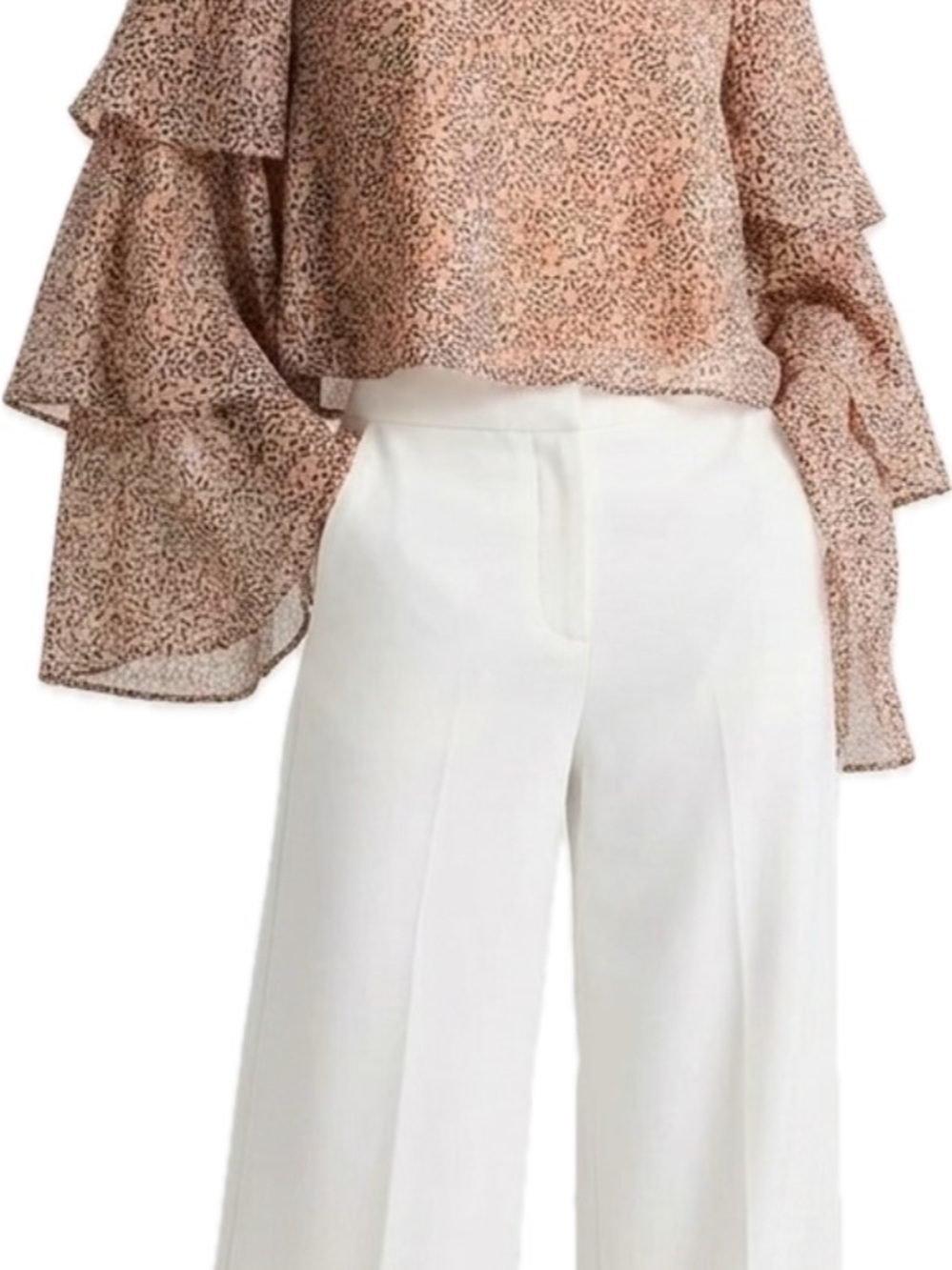 BCBGeneration Tiered Ruffle Bell Sleeve Blouse Size Small Sheer Floral Metallic - Picture 8 of 12